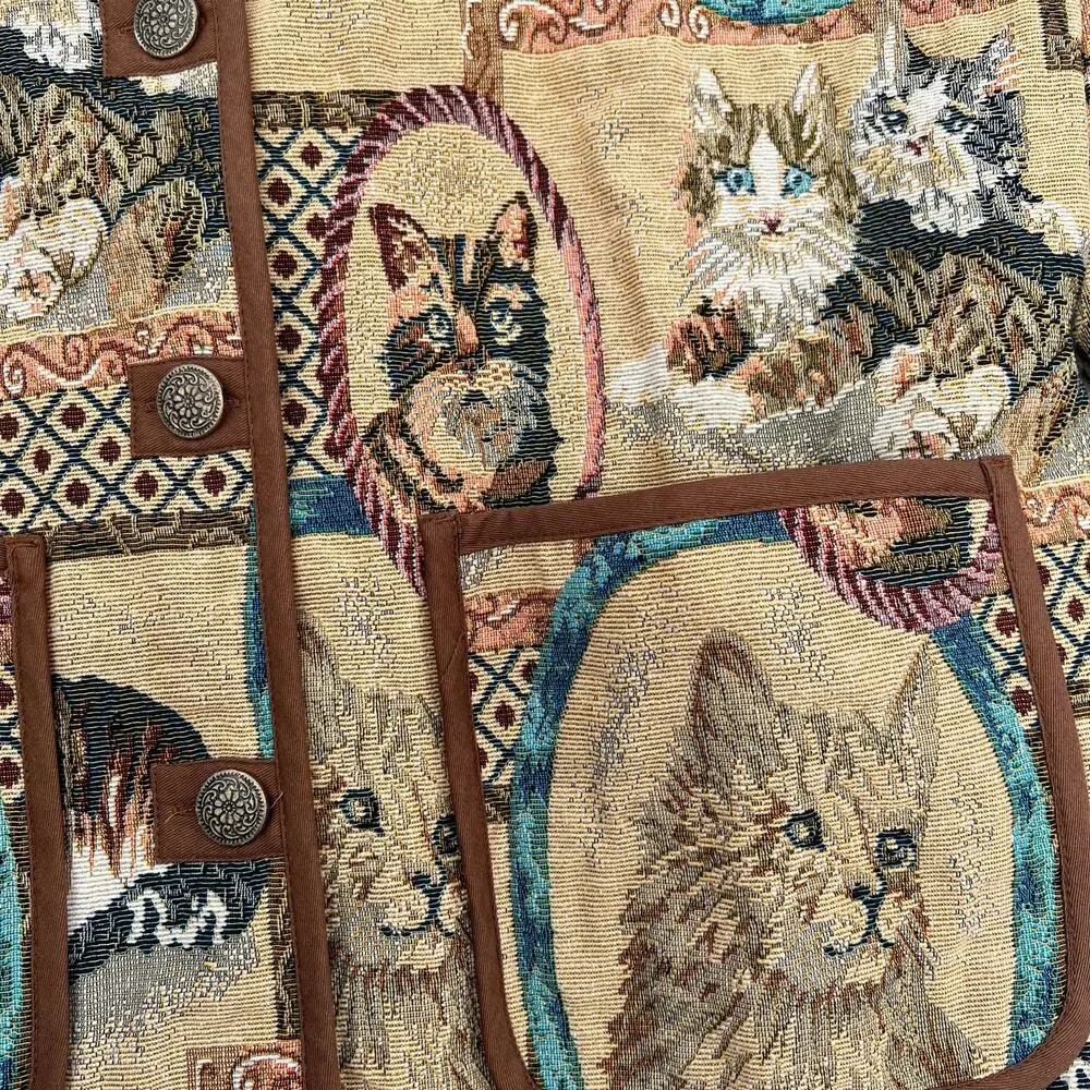 Vintage 90s Grandma Cats Kittens Pattern Tapestry Jacket Blair - Size Large